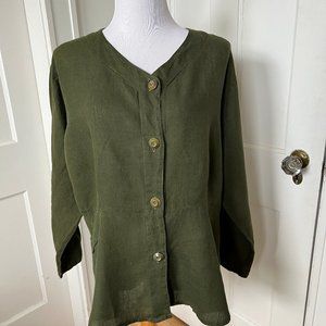 Vintage FLAX olive green linen tunic top